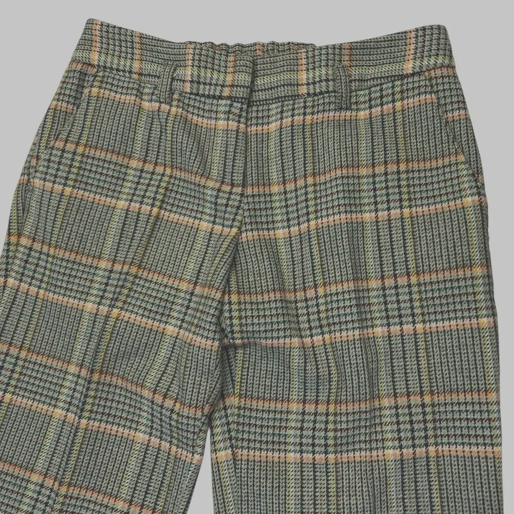 Sisley Womens 42 Small Green Plaid 25 % Wool Blend Cropped Pants Boho Retro Chic - Picture 7 of 16